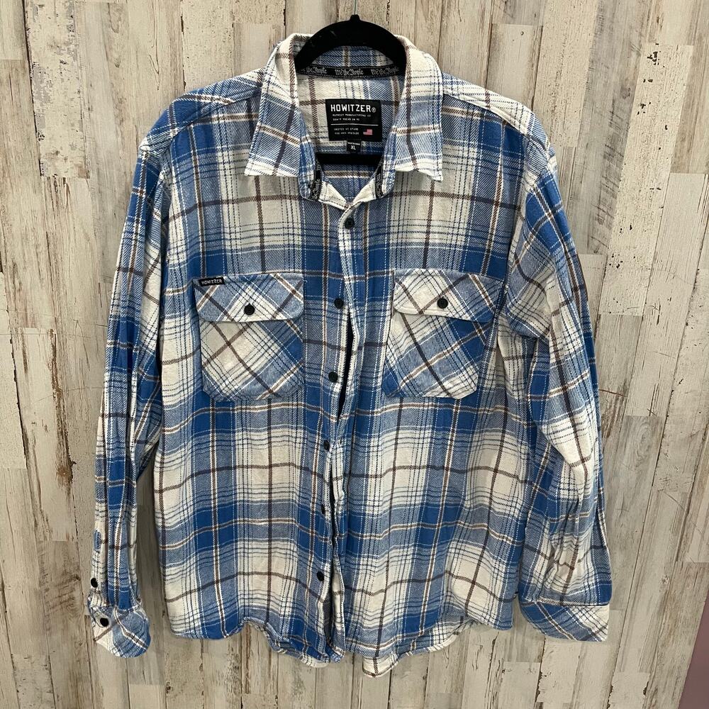 Howitzer We The People Mens XL Blue White Flannel Shirt Cotton Pockets Shacket